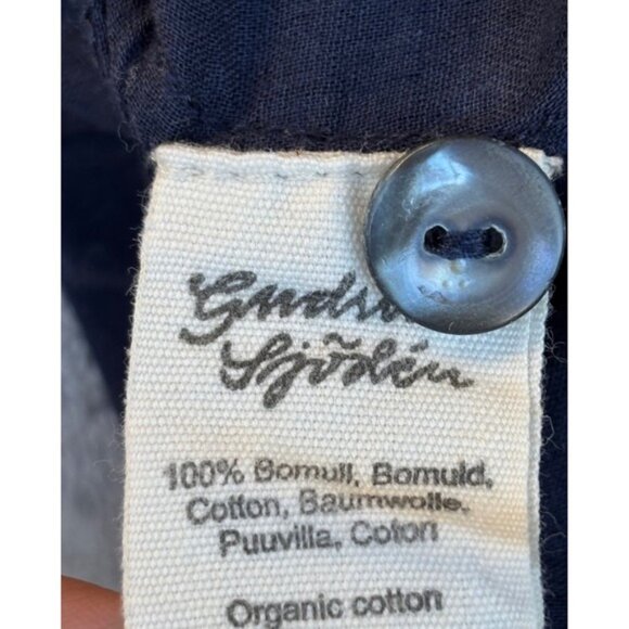Gudrun Sjoden Tunic Top Organic Cotton Navy Medium Pockets Embroidered Button Up - Picture 7 of 7